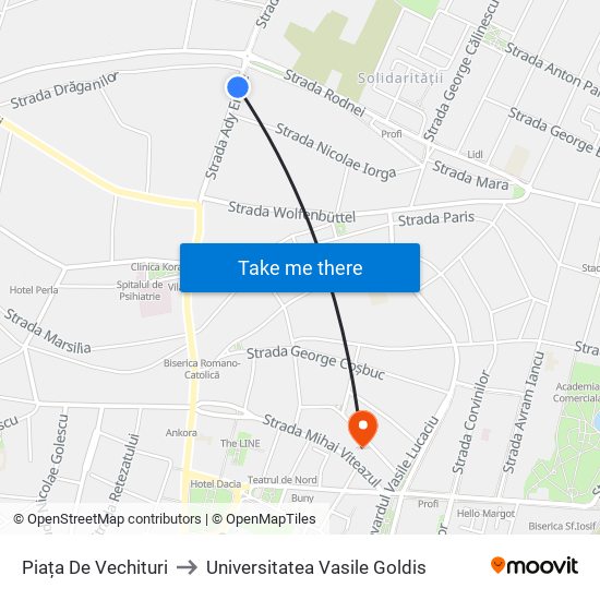 Piața De Vechituri to Universitatea Vasile Goldis map