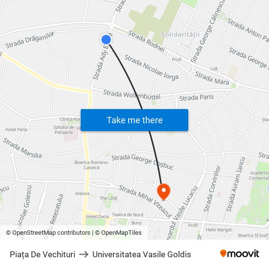 Piața De Vechituri to Universitatea Vasile Goldis map