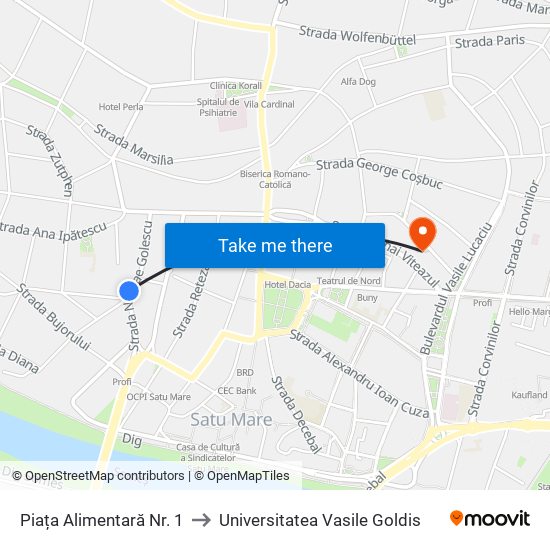 Piața Alimentară Nr. 1 to Universitatea Vasile Goldis map