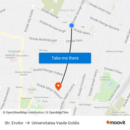 Str. Eroilor to Universitatea Vasile Goldis map