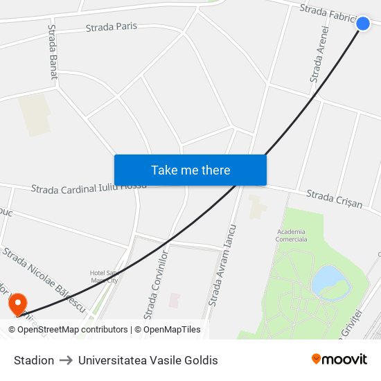 Stadion to Universitatea Vasile Goldis map