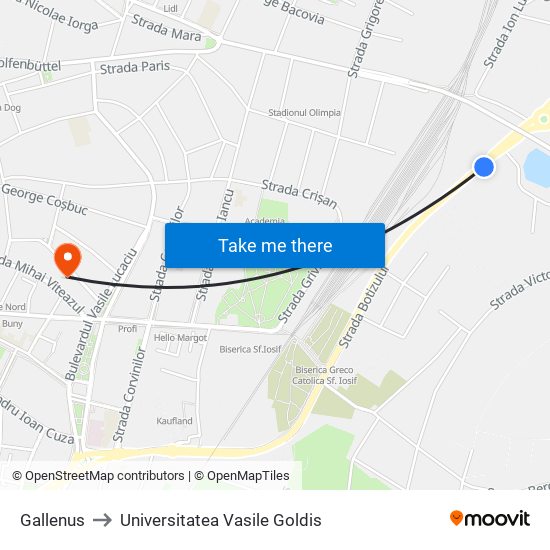 Gallenus to Universitatea Vasile Goldis map