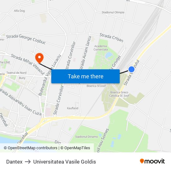 Dantex to Universitatea Vasile Goldis map