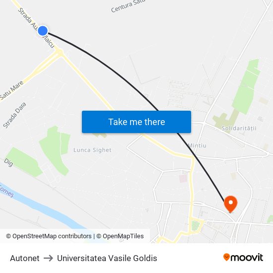 Autonet to Universitatea Vasile Goldis map