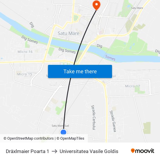 Dräxlmaier Poarta 1 to Universitatea Vasile Goldis map