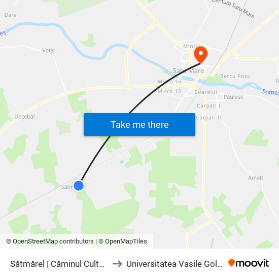Sătmărel | Căminul Cultural to Universitatea Vasile Goldis map