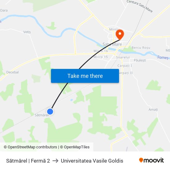 Sătmărel | Fermă 2 to Universitatea Vasile Goldis map