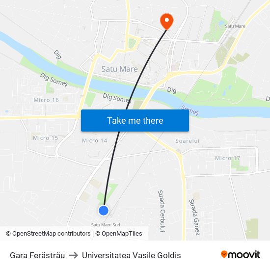 Gara Ferăstrău to Universitatea Vasile Goldis map