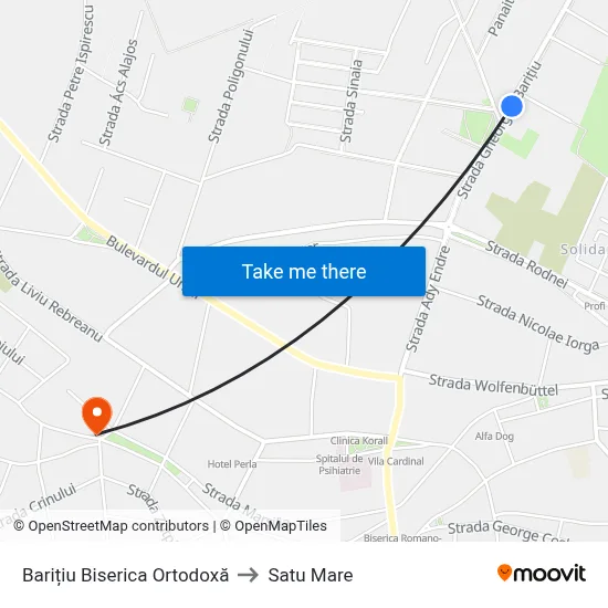 Barițiu Biserica Ortodoxă to Satu Mare map