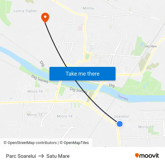 Parc Soarelui to Satu Mare map