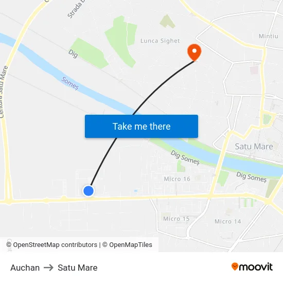 Auchan to Satu Mare map
