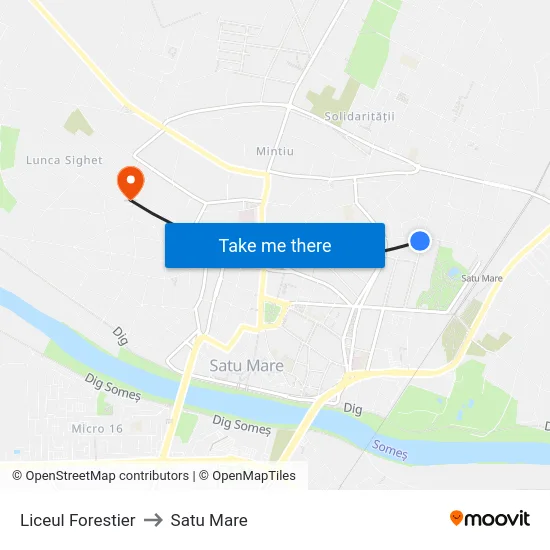Liceul Forestier to Satu Mare map