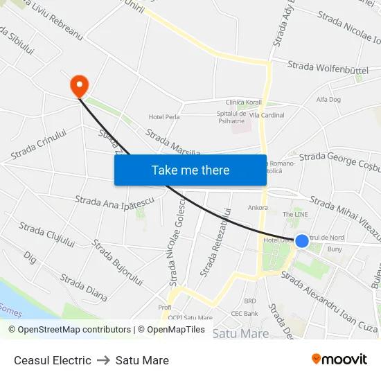 Ceasul Electric to Satu Mare map