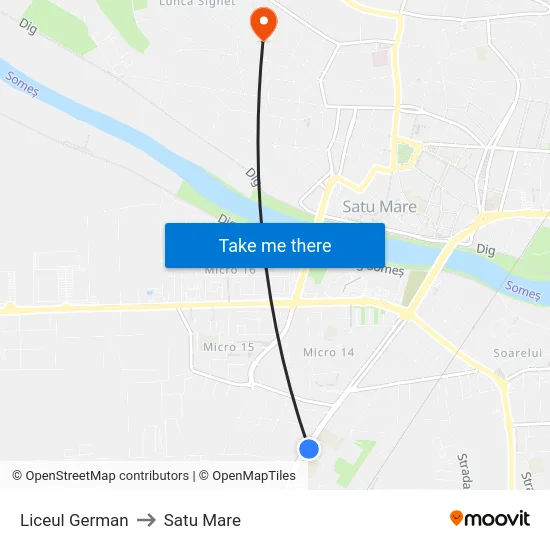 Liceul German to Satu Mare map
