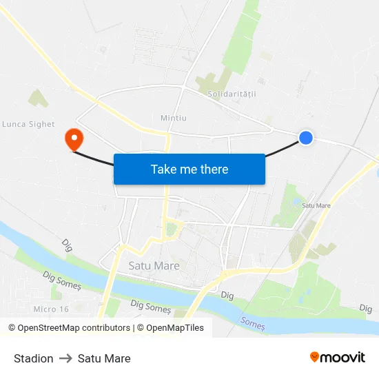 Stadion to Satu Mare map