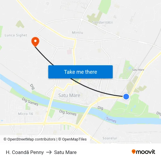 H. Coandă Penny to Satu Mare map
