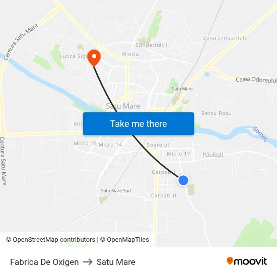 Fabrica De Oxigen to Satu Mare map