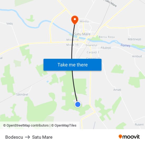 Bodescu to Satu Mare map
