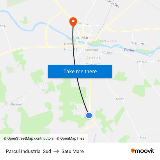 Parcul Industrial Sud to Satu Mare map