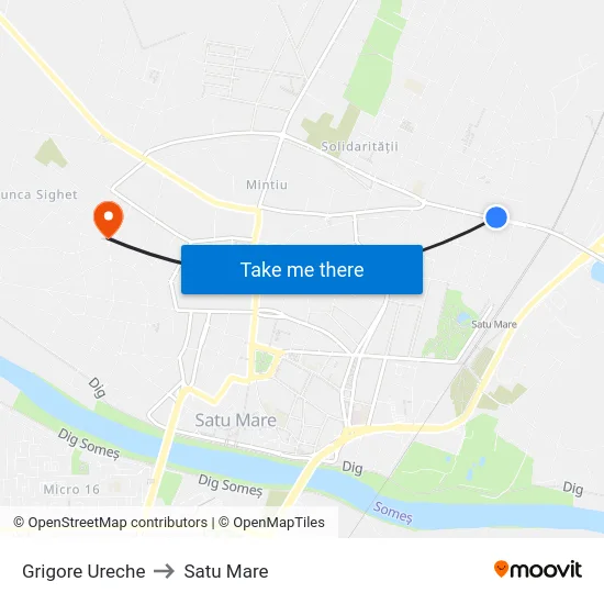 Grigore Ureche to Satu Mare map