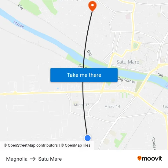 Magnolia to Satu Mare map