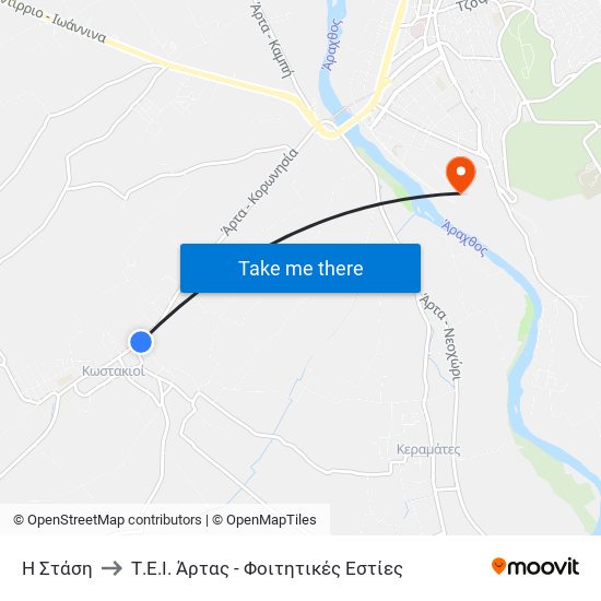 Η Στάση to Τ.Ε.Ι. Άρτας - Φοιτητικές Εστίες map