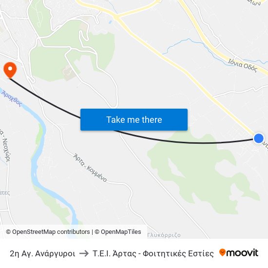2η Αγ. Ανάργυροι to Τ.Ε.Ι. Άρτας - Φοιτητικές Εστίες map