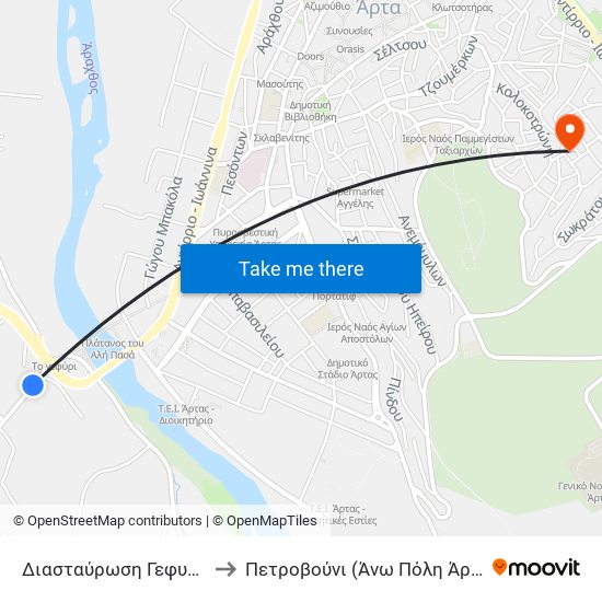 Διασταύρωση Γεφυριού to Πετροβούνι (Άνω Πόλη Άρτας) map