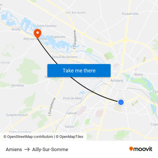 Amiens to Ailly-Sur-Somme map