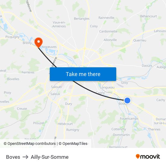 Boves to Ailly-Sur-Somme map