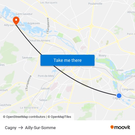 Cagny to Ailly-Sur-Somme map