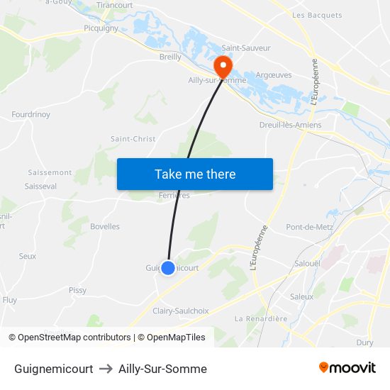 Guignemicourt to Ailly-Sur-Somme map