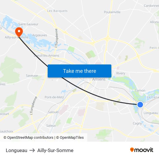 Longueau to Ailly-Sur-Somme map