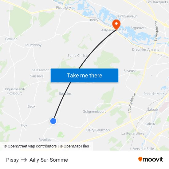 Pissy to Ailly-Sur-Somme map