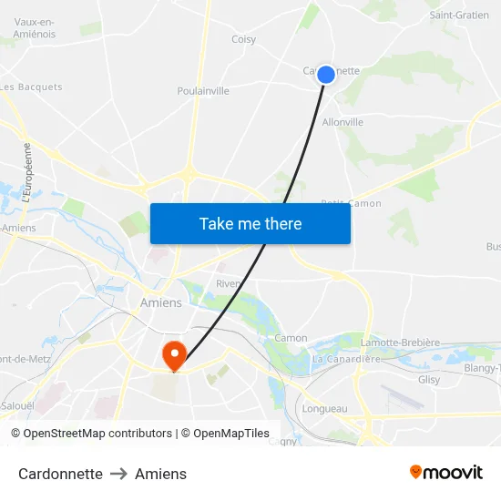 Cardonnette to Amiens map
