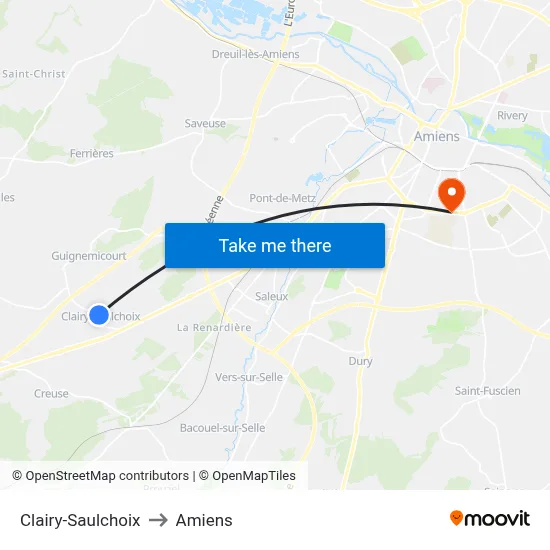 Clairy-Saulchoix to Amiens map