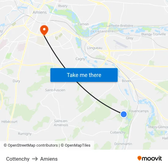 Cottenchy to Amiens map
