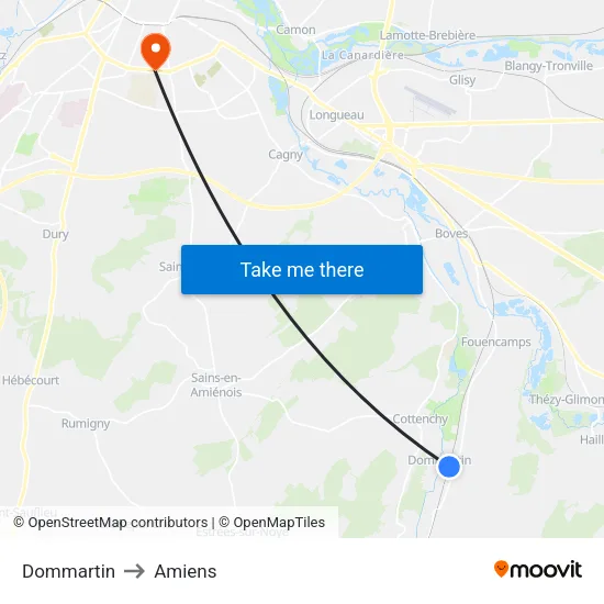 Dommartin to Amiens map