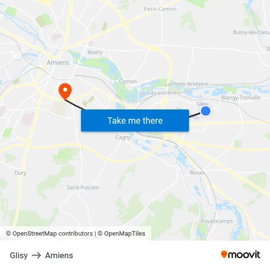 Glisy to Amiens map