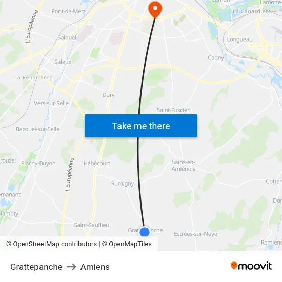 Grattepanche to Amiens map