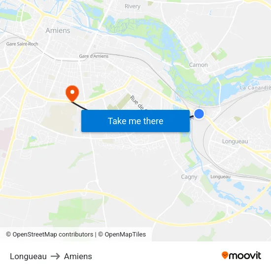 Longueau to Amiens map