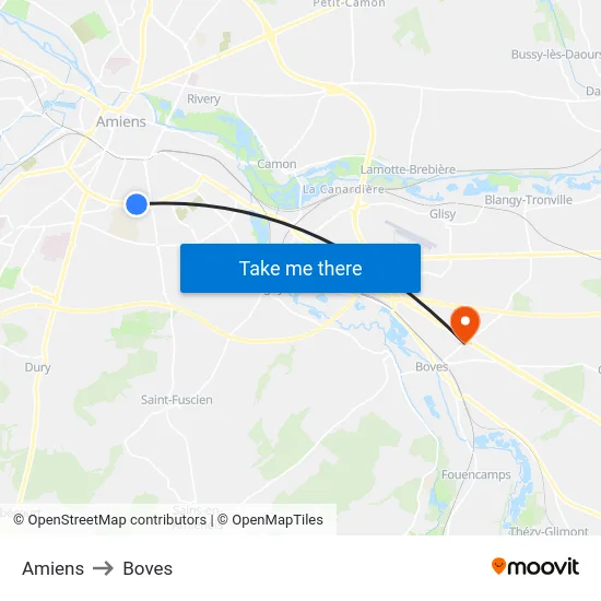 Amiens to Boves map