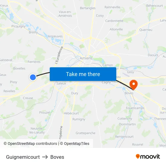 Guignemicourt to Boves map