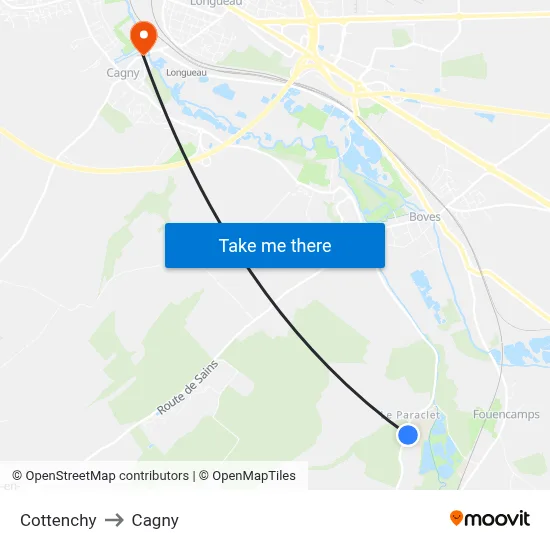 Cottenchy to Cagny map