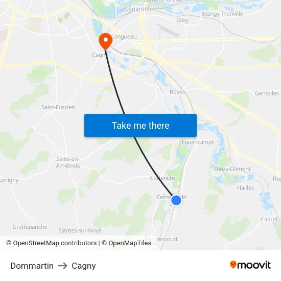 Dommartin to Cagny map