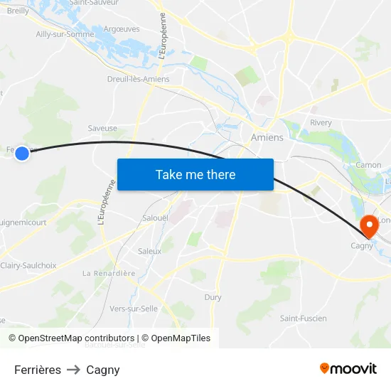 Ferrières to Cagny map