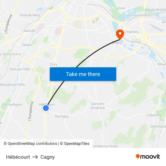 Hébécourt to Cagny map