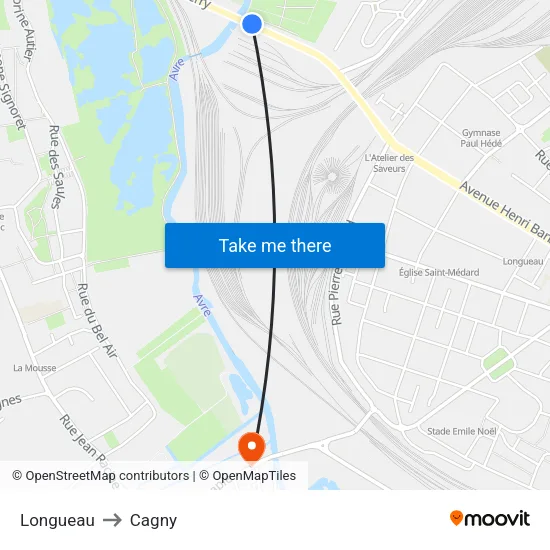 Longueau to Cagny map