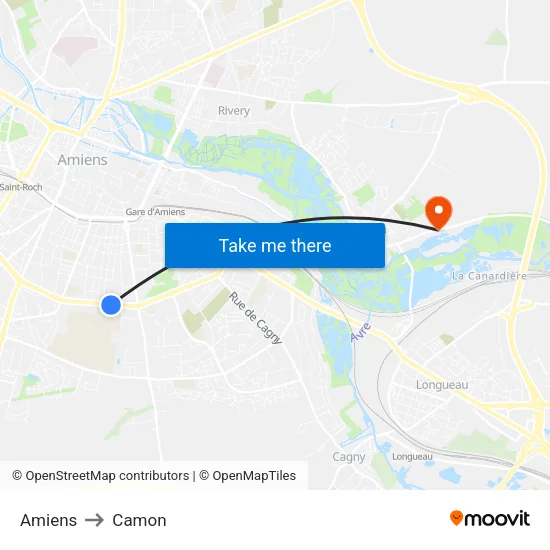 Amiens to Camon map