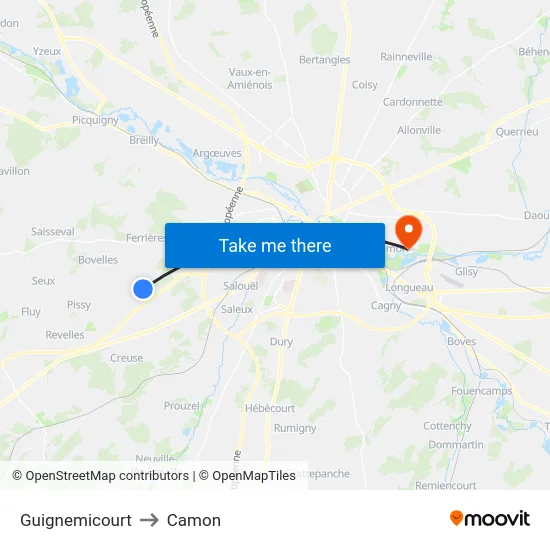 Guignemicourt to Camon map